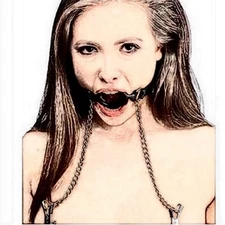 O Ring Gag with Breast Clip Clamps Torture Full Silicone Open Mouth Gag Binding 