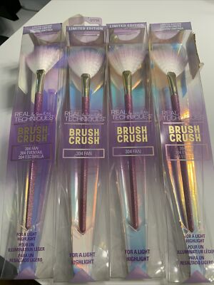 (4) New REAL TECHNIQUES Brush Crush 304 Fan Highlight Limited Edition Brush NIB