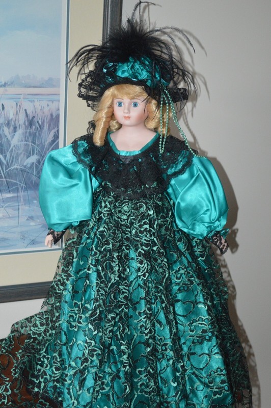 Large 23 inch Fancy Doll with a Green & Black Lace Dress, Unbranded & Numbered