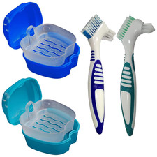 2 Pack Denture Bath Case Cup Box Holder Storage Container with Denture Cleaner B