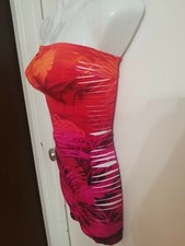 TROPICAL BRIGHT CUT OUT/ SLASHED SIDES FITTED PARTY TUBE BODYCON  DRESS XS