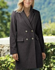 NEW - CHADWICKS OF BOSTON Women's WOOL Charcoal 3/4 DOUBLE-BREASTED COAT - 14