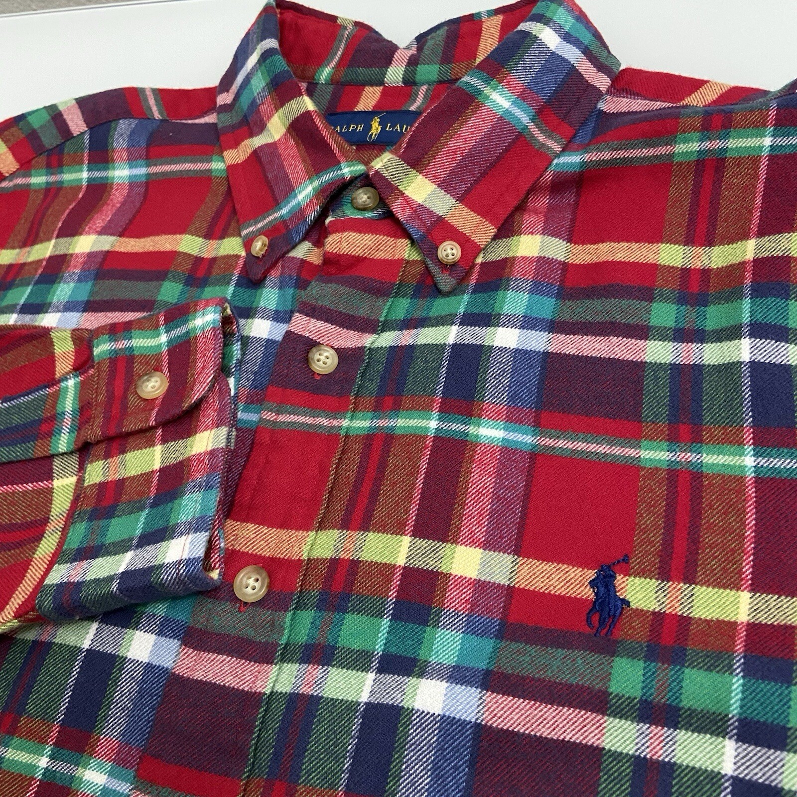 Ralph Lauren Men’s Flannel Classic Fit Red Plaid Long Sleeve Button Down Sz XL