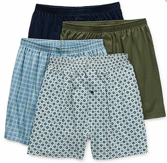 Stafford 4-Pack Men's 100% Cotton Knit Boxers Blue Green Assorted