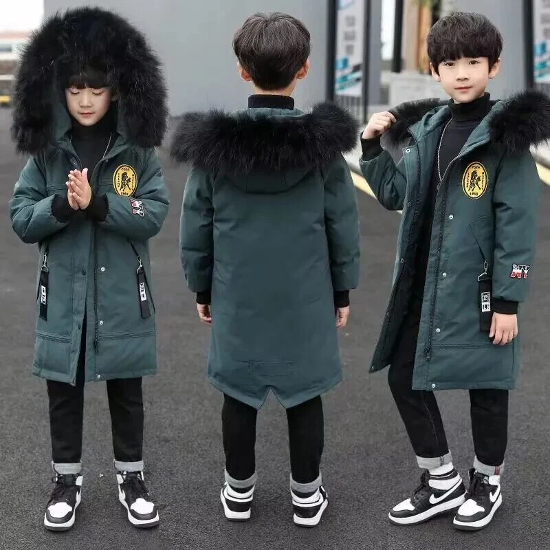 Boy Coat Winter Keep Warm Kids Jackets Fashion Long Style Hooded