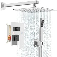 12 Inch Rainfall Shower Faucet System Chrome Shower Head Combo with Handheld Set