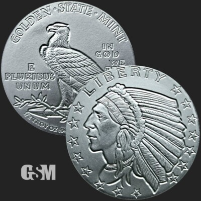 #ad 1 2 oz. Incuse Indian 1 2 oz .999 Fine Silver Fractional Round BU IN STOCK $59.95