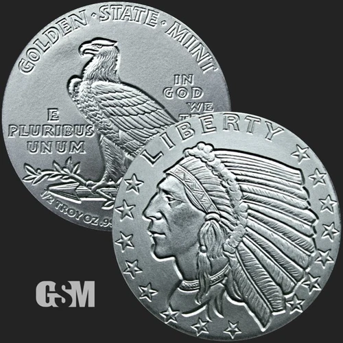 1/2 oz. Incuse Indian  1/2 oz .999 Fine Silver Fractional Round BU - IN STOCK!!