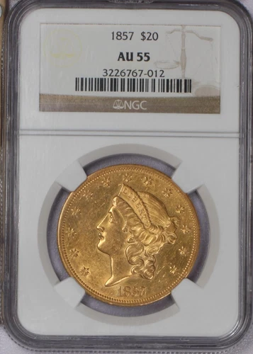 1857 Gold Liberty Head $20 NGC AU55
