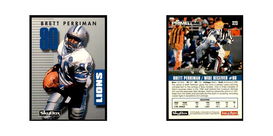 1992 SkyBox Primetime Brett Perriman Lions #323 - Image 3 of 3