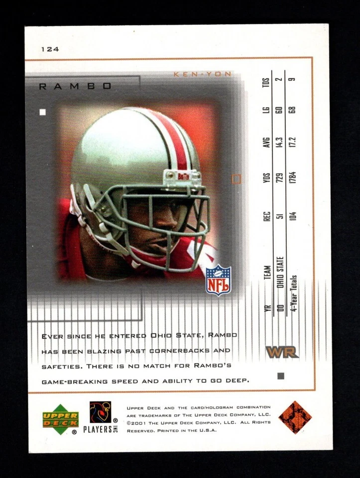 2001 Upper Deck Pros and Prospects #124 Ken-Yon Rambo RC Dallas Cowboys /1000 - Image 2 of 2