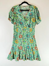 Rhode Womens Dress Green Zinnia Floral Mini Surplice V Neck A Line Boho Size 8