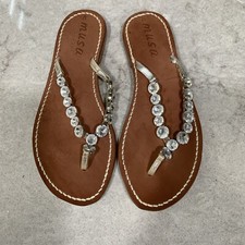 MUSA Crystal Embellished Gold Flat Sandals EU 37/ US 6.5