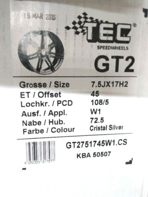 1x Felge TEC SPEEDWHEELS GT2 7,5x17 ET45 5x108 Sterling Silber (CS) 17 Zoll