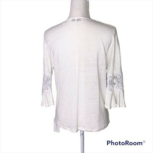 Sandro Paris Mamala Ruffle Sleeve Linen Blouse Top White NWT Size 2 Medium - Picture 3 of 12