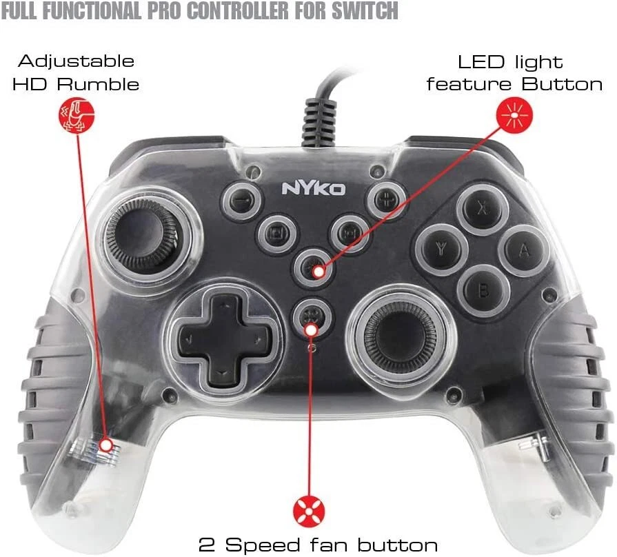 NYKO [ AirGlow ] LED Fan-Cooled Wired USB Force Feedback Controller (Switch) New - Image 2 of 4