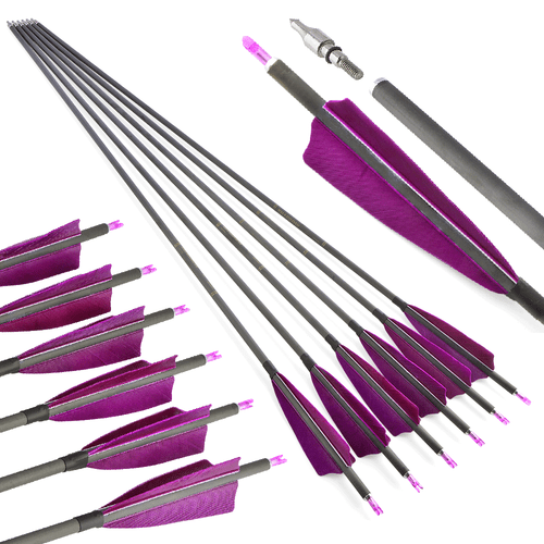 Archery 33" Carbon Arrows SP400 Natural Feathers Compound Recurve Bow Hunting - Picture 2 of 11