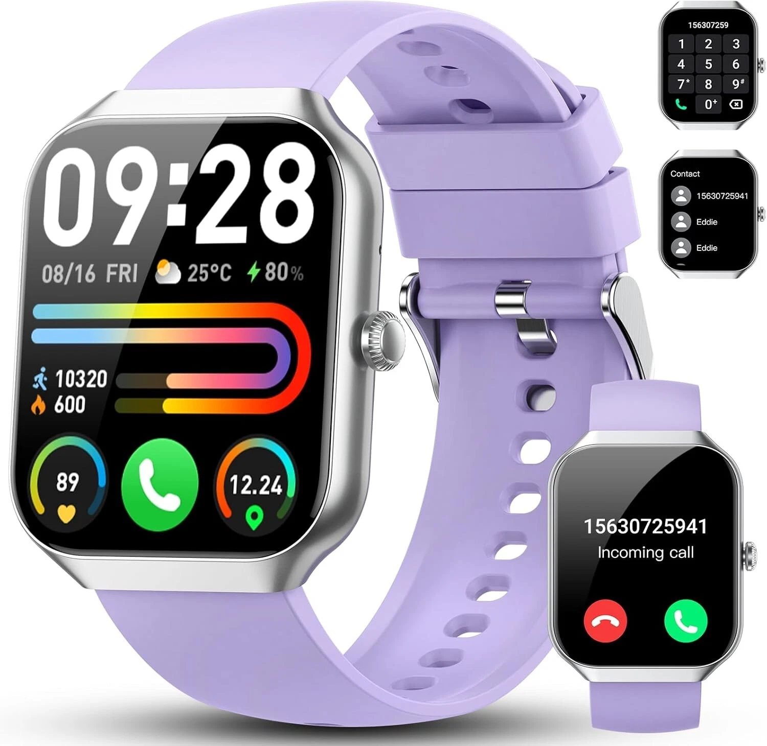 Motast P99 Unisex Smartwatch for iOS Android, 115+ Sport Modes Fitness Watch, Purple