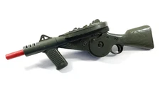 Vintage 1960s Marx US Army Green Toy Machine Gun Hand Crank Top Load