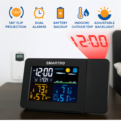 Projection Alarm Clock Weather Station Wireless Indoor Outdoor Temp Hygrometer