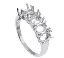925 Sterling Silver Multi Oval Semi Mount 5 Stones Ring Blank Setting for Women