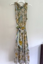 Zimmermann Lucky Tuxedo Scarf-Tie Ruffle Frill Floral Silk Midi Dress 0 8 US4