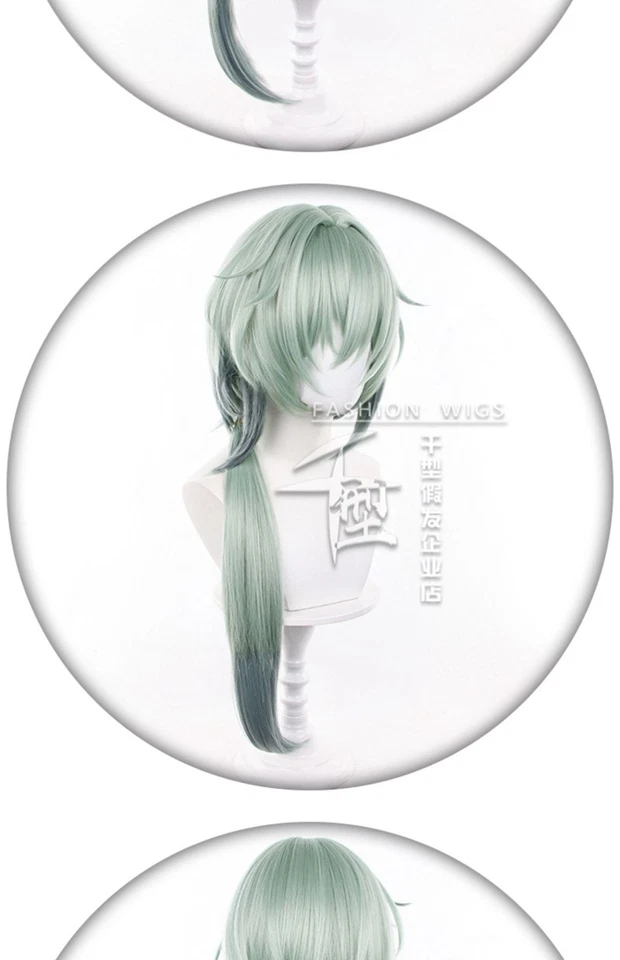 Peluca Cosplay Anime Honkai: Star Rail The Summer Moment Verde Toupee Accesorios Cómic Foto 2 de 4