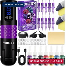 Purple Wireless Tattoo Pen Kit with Ink and Needles for Beginners