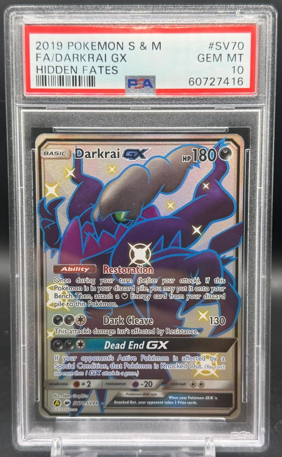 Darkrai GX SV70/SV94 Shiny Vault Hidden Fates Pokemon English PSA 10 GEM