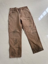 Vintage 90s Distressed Carhartt Carpenter Dark Brown Work Pants 36x32 Thrashed