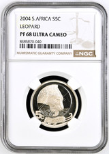 2004 South Africa 5 Cents Leopard African Legend Silver Coin Km# 359 NGC PF68UC