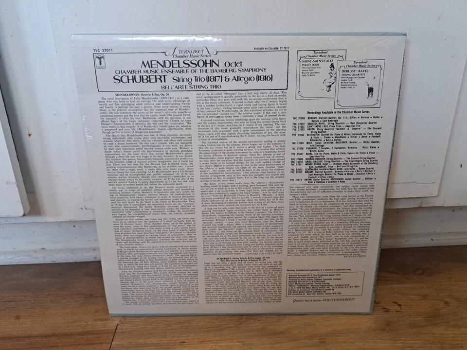 Mendelssohn Octet Schubert String Trio & Allegro New Sealed Turnabout Vox LP - Image 2 of 4