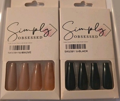 Artificial Nails Set Of 2 Press On Nails Black &Mauve New