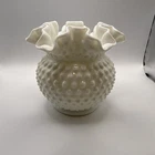 Fenton Hobnail Milk Glass Double Crimped Ruffled Vase, Vintage, 5 Inches