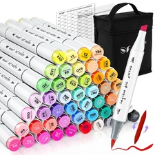 Alcohol Markers Brush Tip & Chisel Tip - 49 Colors Double Tipped Art Markers ...