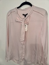 Banana Republic Light Pink Tie-Neck Blouse Long Sleeve SXP  NWT  100 Viscose