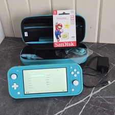 Nintendo Switch Lite Teal SD Card Protective Travel Case Charger Ear Bud Pen
