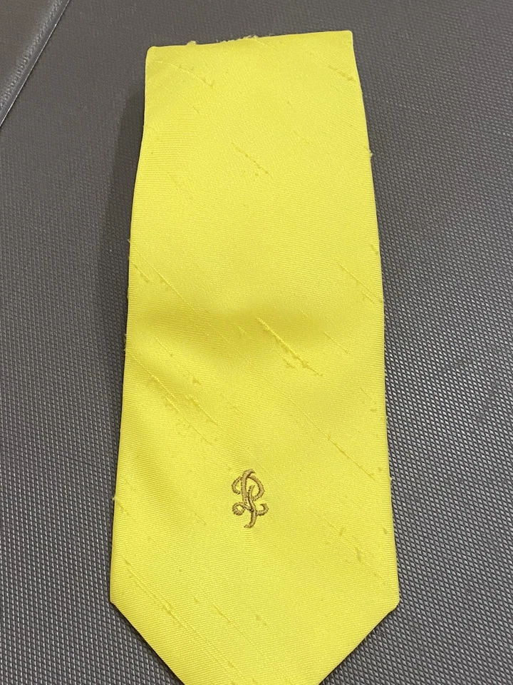 "Corbata vintage Lilly Pulitzer amarillo brillante logotipo envejecido años 70 preppy 55""" Foto 2 de 4