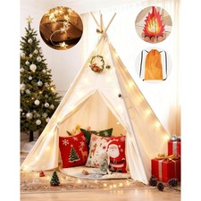 Foldable Kids Teepee Tent with Star Lights Washable Indoor Play Tent for Boys