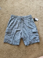 Saks Fifth Avenue Men's Linen Blend Cargo Shorts - Navy Blue- Size Small - NEW