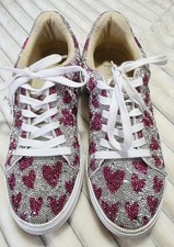 Betsey Johnson Women’s Low Top Lace-Up Sneakers Heart Rhinestone Glitter