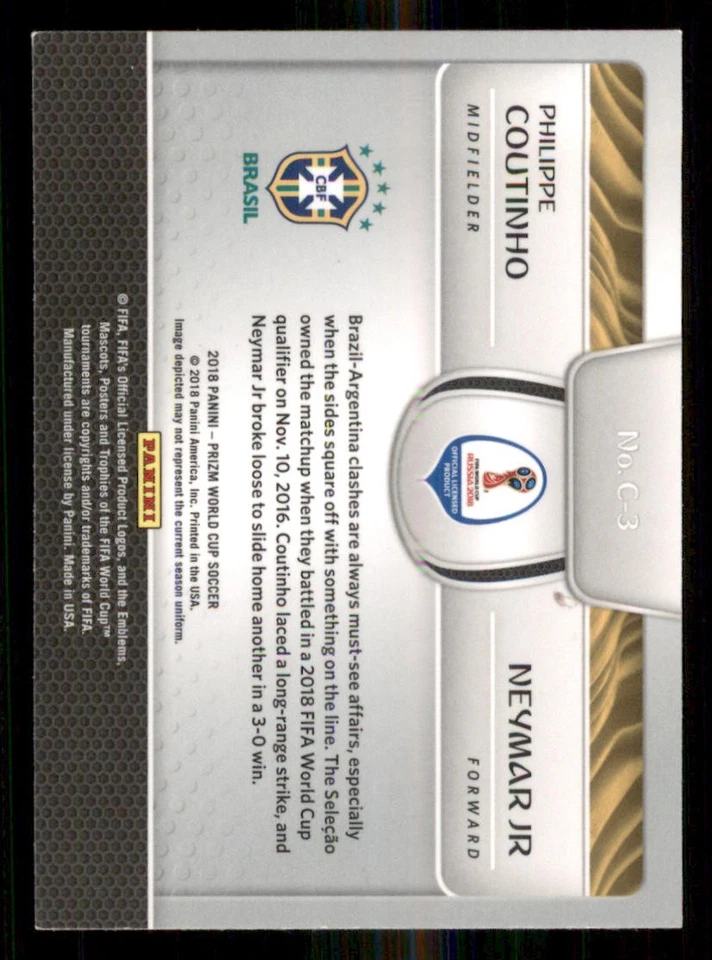 2018 Panini Prizm World Cup Connections #3 Neymar Jr/Philippe Coutinho - Image 2 of 2