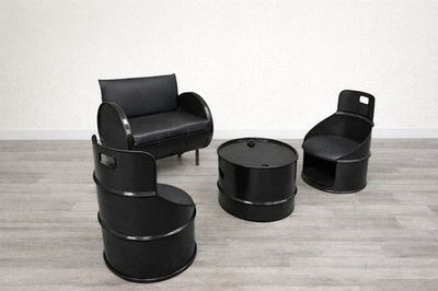 Barrel Lounge Set   2 Fass-Sessel, Zweisitzer Fasssofa & Tisch