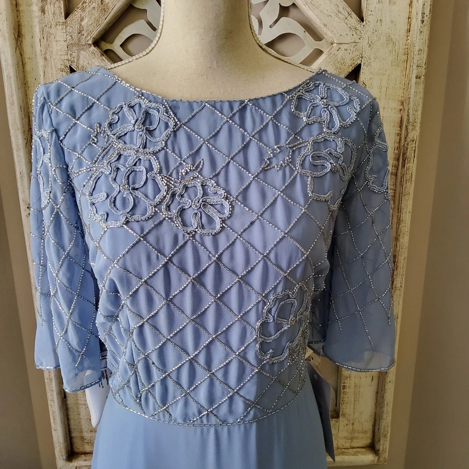 JS Collections Lauren A-Line Gown Short Flutter Sleeves Floral Beaded Motifs - Image 3 of 4