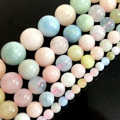 Genuine Natural Morganite Smooth Round Beads 15'' strand 4mm 6mm 8mm 10mm 12mm