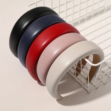 Womens PU Leather Sponge Padded Headband Plastic Thick Hair Hoop Wide Hairbands  