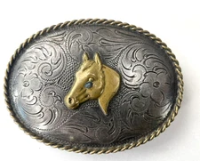 70's era Horse Head Rodeo Cowboy Sterling Silver Western Belt Buckle Diablo Mfg.