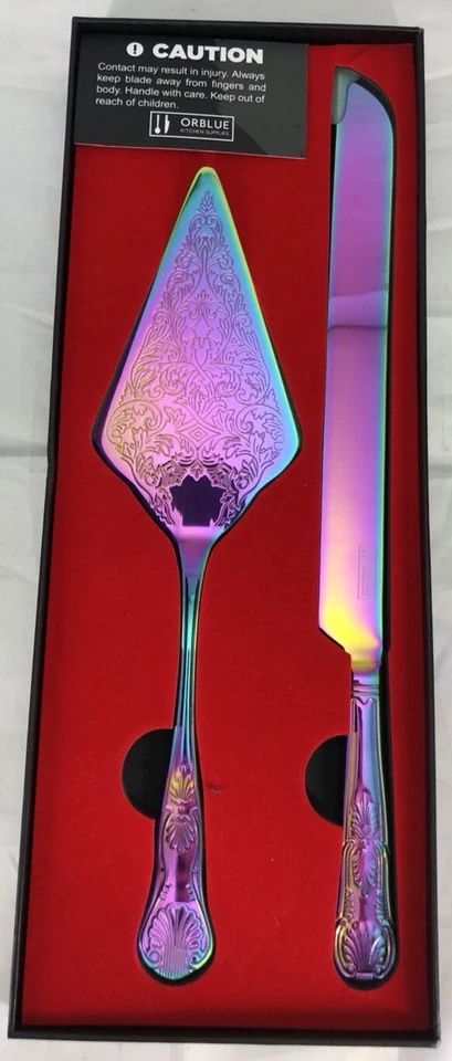 Juego de cuchillos y servidores para pasteles de boda Orblue - Premium, juego bellamente grabado Foto 2 de 2