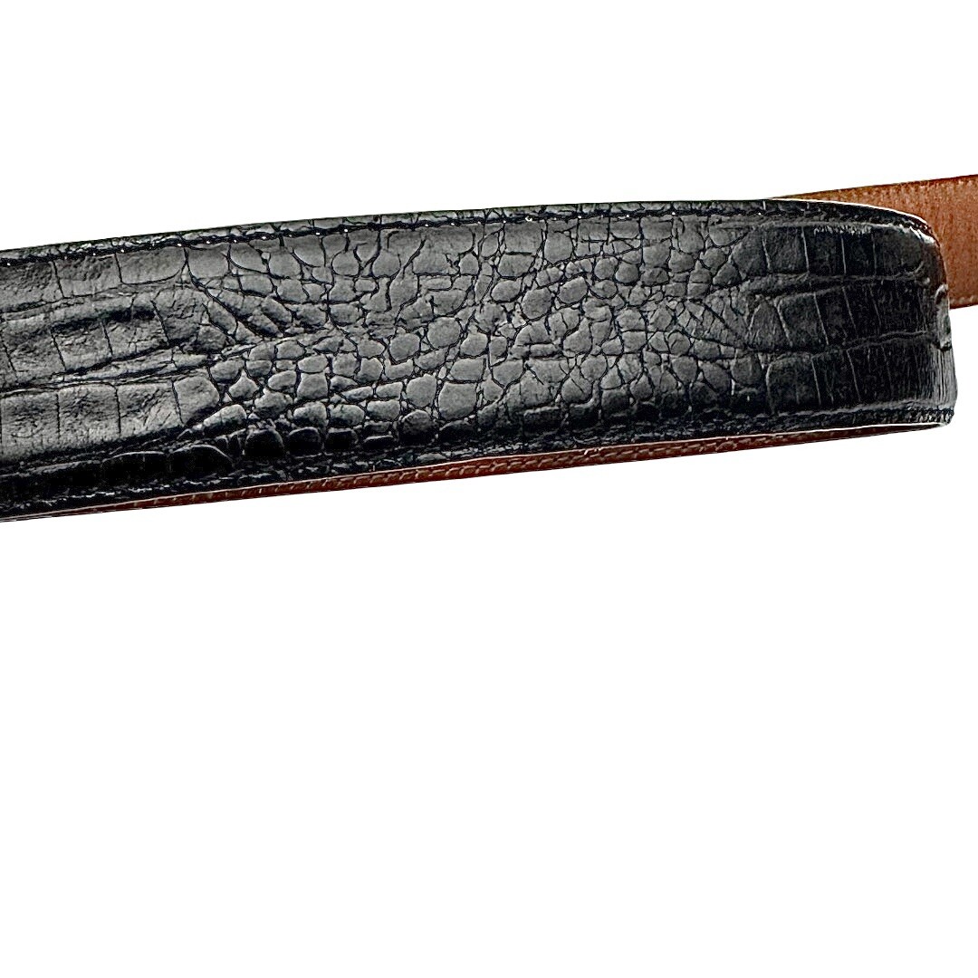 Burberrys of London Vintage Black Croc Embossed Leather Belt Gold Buckle Italy M il_1080xN.7220383640_en33.jpg main image 2