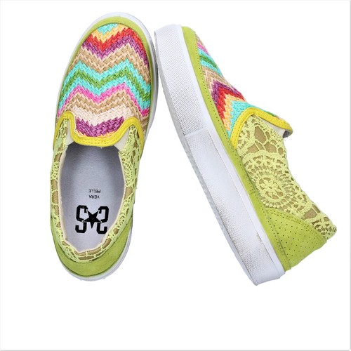 2 STAR Scarpe Donna Sneakers Slip On Multicolore Giallo Verde Tessuto  Camoscio | eBay